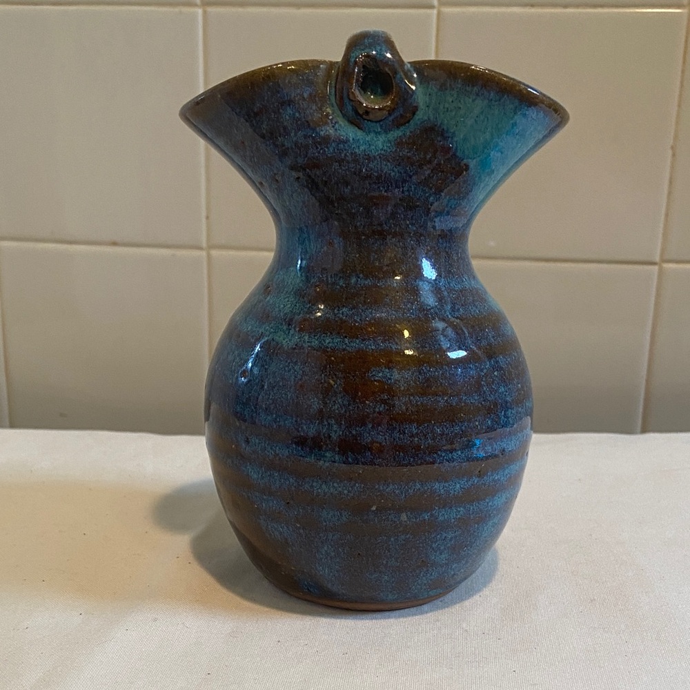 🌺Charles Lisk Handmade Art Pottery Blue / Brown Glazed Pitcher Vase